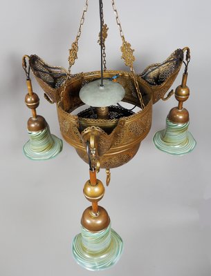 Antique Middle Eastern Islamic Brass Hanging Lamp-UZN-1389540