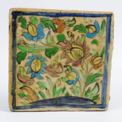 Antique Middle Eastern Qajar Dynasty Pottery Tile, 19th-Century-IXK-1000558