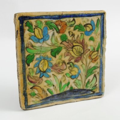 Antique Middle Eastern Qajar Dynasty Pottery Tile, 19th-Century-IXK-1000558