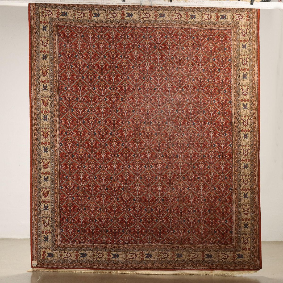 Antique Middle Eastern Rug in Cotton & Wool