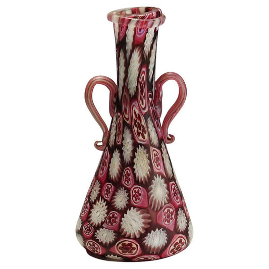 Antique Millefiori Jar in Red and White Murano from Fratelli Toso, 1910