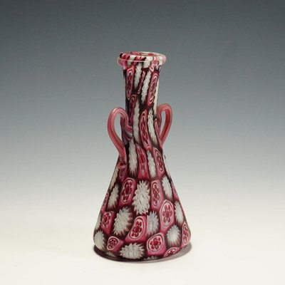 Antique Millefiori Jar in Red and White Murano from Fratelli Toso, 1910-KJP-1343305