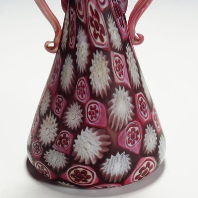 Antique Millefiori Jar in Red and White Murano from Fratelli Toso, 1910-KJP-1343305