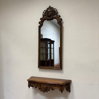 Antique Mirror with Console in Walnut, Set of 2-ALF-2033517