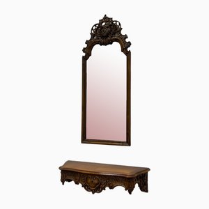 Antique Mirror with Console in Walnut, Set of 2-ALF-2033517