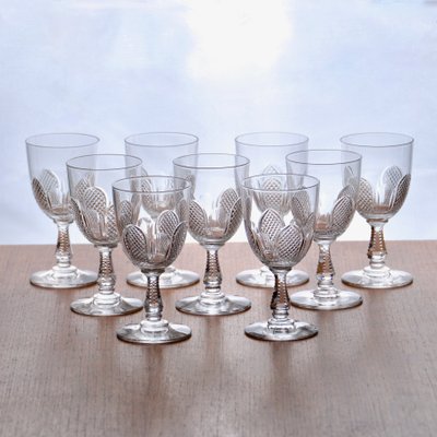 Antique Mouth-Blown Crystal Glasses, 1920, Set of 9-SHG-2027223