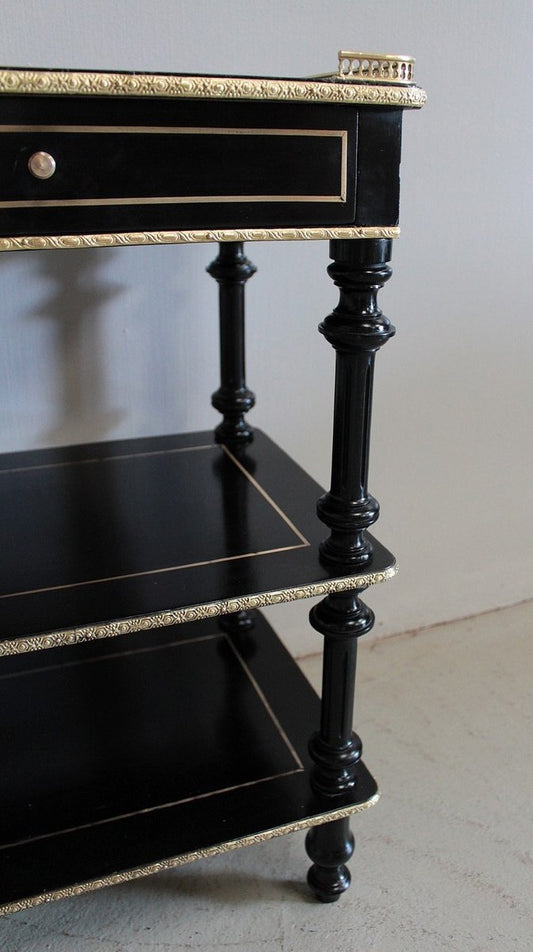 Antique Napoleon III Blackened Wood and Brass Serving Table