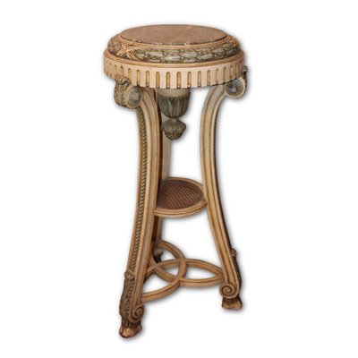 Antique Napoleon III French Lacquered Stool with Green Marble Top-KKK-1182214