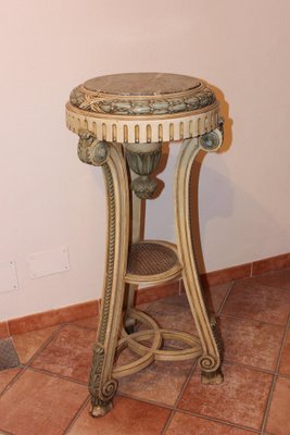 Antique Napoleon III French Lacquered Stool with Green Marble Top-KKK-1182214