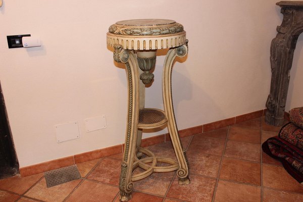 Antique Napoleon III French Lacquered Stool with Green Marble Top-KKK-1182214