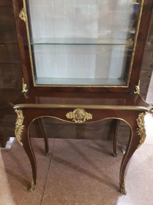 Antique Napoleon III French Mahogany, Gilt Bronze, and Glass Display Cabinet-AKA-687053