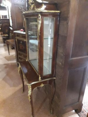 Antique Napoleon III French Mahogany, Gilt Bronze, and Glass Display Cabinet-AKA-687053