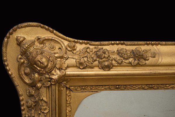 Antique Napoleon III French Mirror in Golden Wood, 19th-Century-KKK-1182200