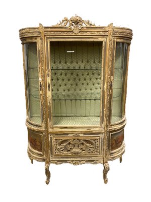 Antique Napoleon III Hand Painted Golden Wooden Showcase, France, 1870s-PYA-934574