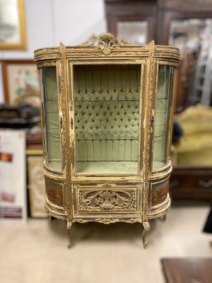 Antique Napoleon III Hand Painted Golden Wooden Showcase, France, 1870s-PYA-934574