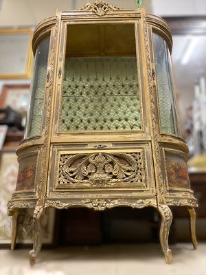 Antique Napoleon III Hand Painted Golden Wooden Showcase, France, 1870s-PYA-934574