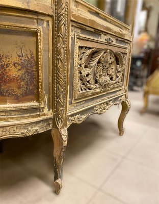 Antique Napoleon III Hand Painted Golden Wooden Showcase, France, 1870s-PYA-934574