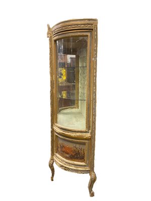 Antique Napoleon III Hand Painted Golden Wooden Showcase, France, 1870s-PYA-934574