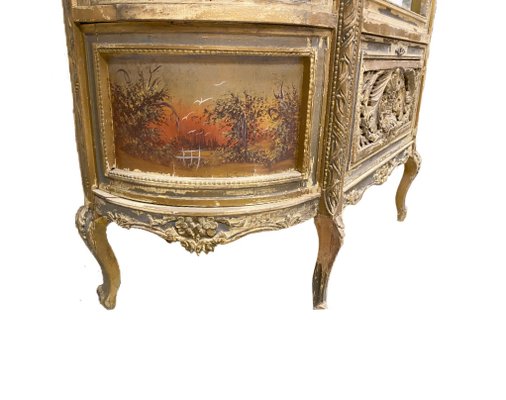 Antique Napoleon III Hand Painted Golden Wooden Showcase, France, 1870s-PYA-934574