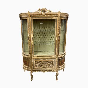 Antique Napoleon III Hand Painted Golden Wooden Showcase, France, 1870s-PYA-934574