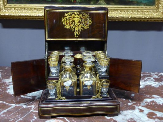 Antique Napoleon III Marquetry Cellar Liquor Set-WSV-605369