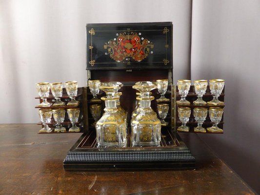 Antique Napoleon III Marquetry Liquor Cellar Set-WSV-605517