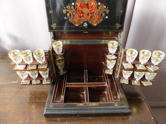 Antique Napoleon III Marquetry Liquor Cellar Set-WSV-605517