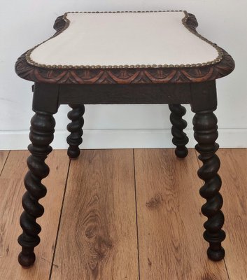 Antique Needlepoint & Carved Beveled Top Barley Twist Legs Stool-EUP-1241590