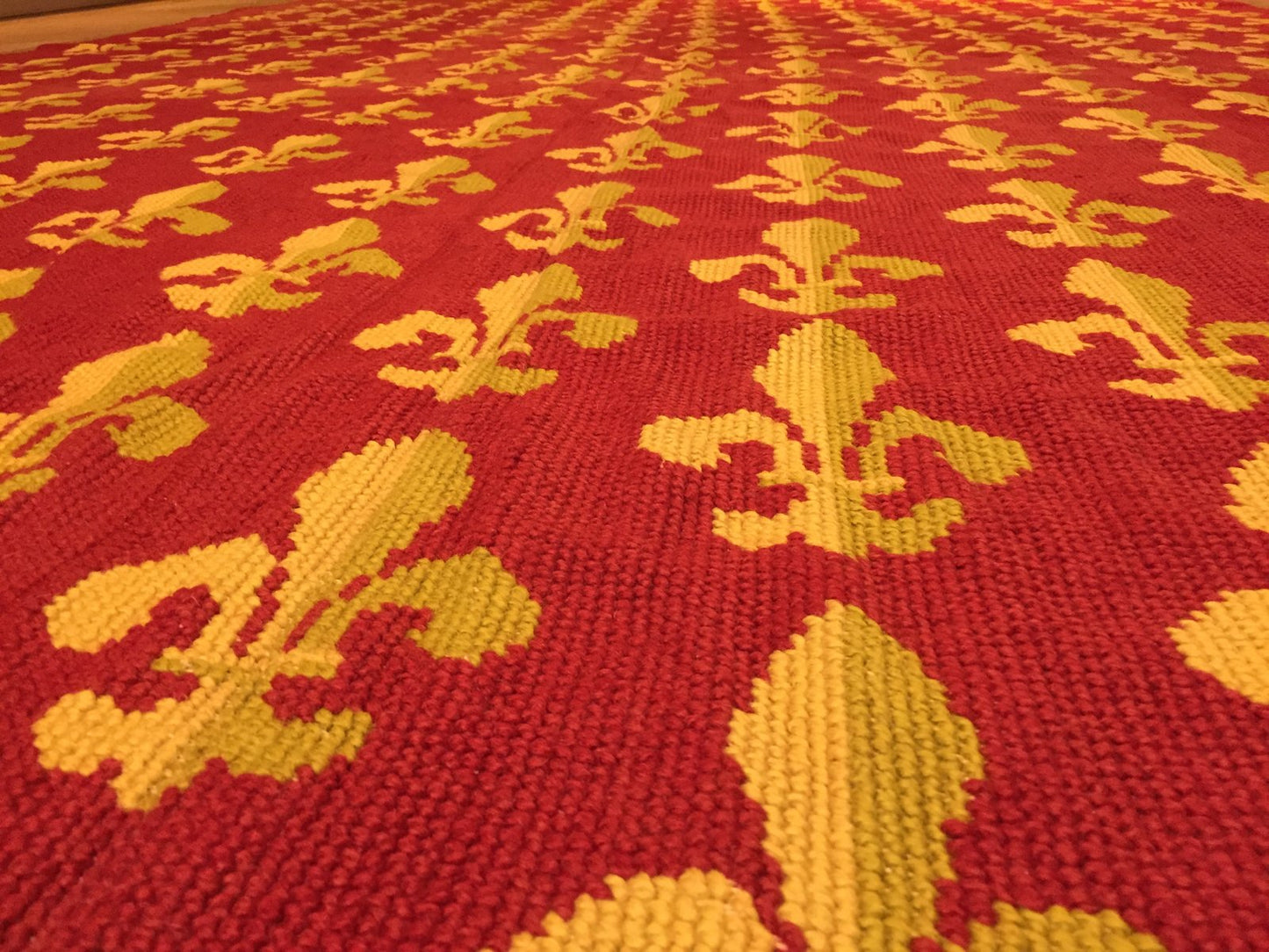 Antique Needlepoint Rug in Red Wool with French Lily, 1870s