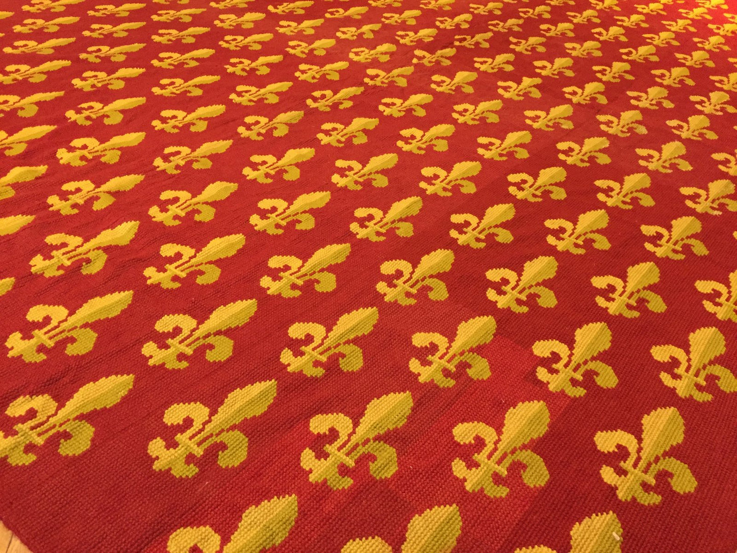 Antique Needlepoint Rug in Red Wool with French Lily, 1870s