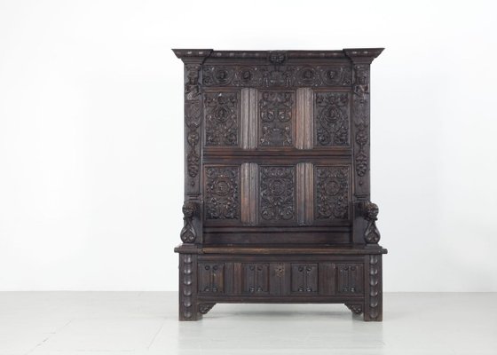 Antique Neo-Gothic Oak Chest Bench-AA-831648