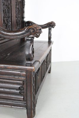 Antique Neo-Gothic Oak Chest Bench-AA-831648