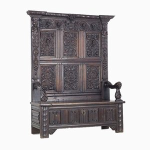 Antique Neo-Gothic Oak Chest Bench-AA-831648