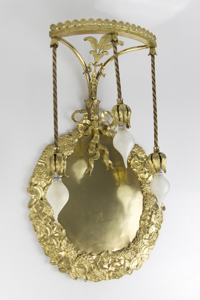 Antique Neoclassical Style Bronze and Brass 3-Light Sconce, 1900s