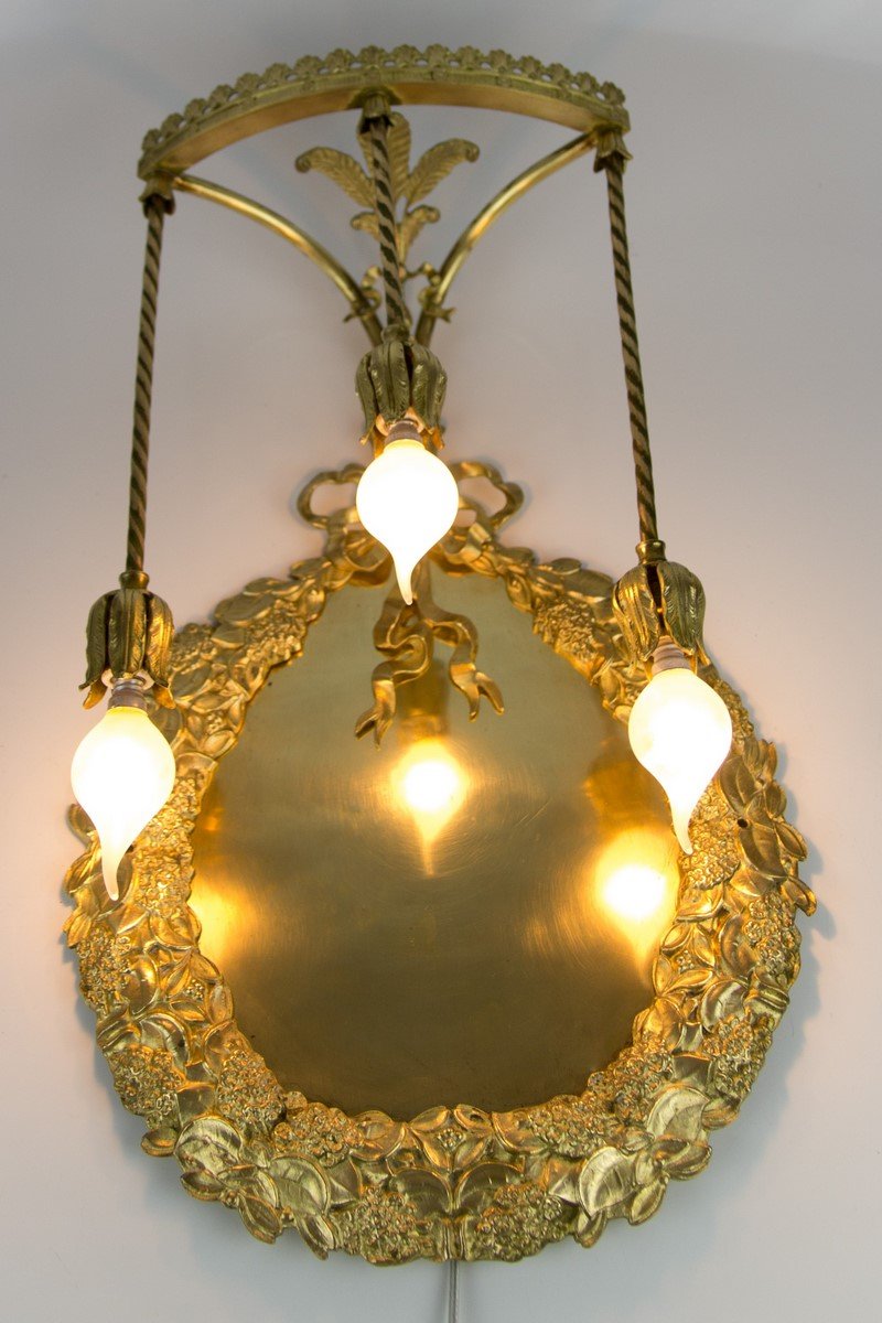 Antique Neoclassical Style Bronze and Brass 3-Light Sconce, 1900s