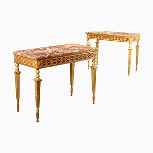 Antique Neoclassical Style Consoles in Carved Wood & Marble, 20th Century, Set of 2-VMM-2023857