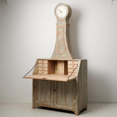 Antique Northern Swedish Pine Secretary Clock Desk-MJF-1736554