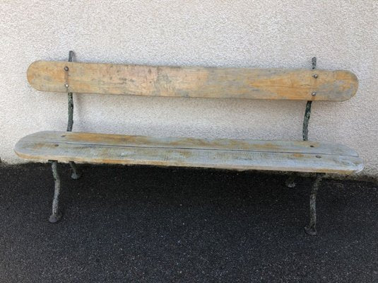 Antique Oak Bench with Cast Iron Legs-SDV-797410