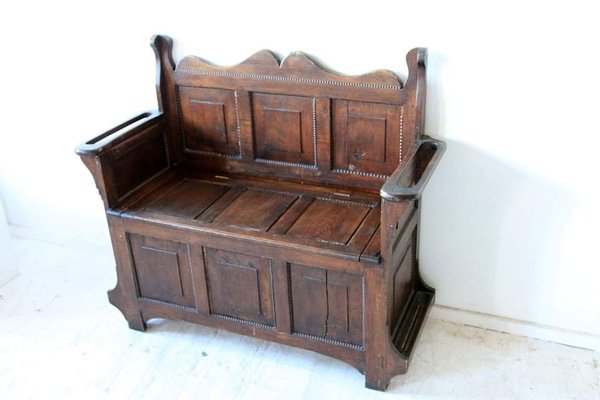 Antique Oak Bench With Storage-OXJ-1189214