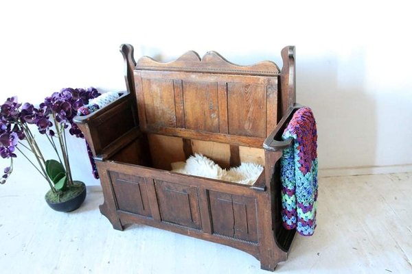 Antique Oak Bench With Storage-OXJ-1189214