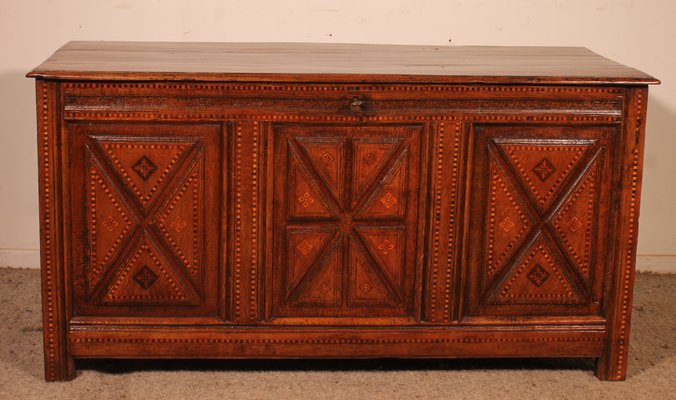 Antique Oak Chest with Inlays-HPU-2019897