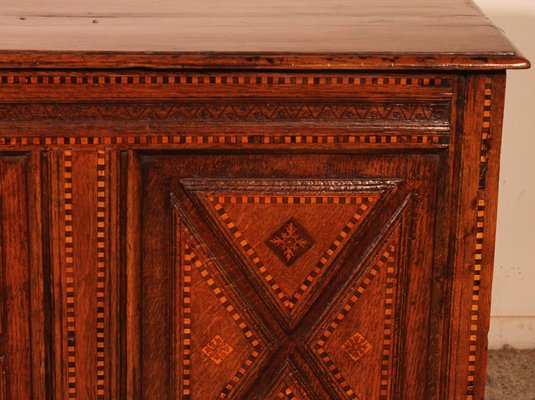 Antique Oak Chest with Inlays-HPU-2019897