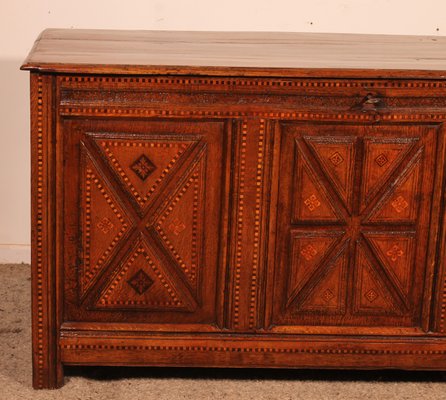 Antique Oak Chest with Inlays-HPU-2019897