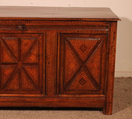 Antique Oak Chest with Inlays-HPU-2019897