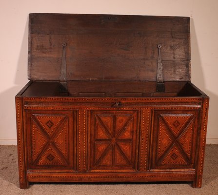 Antique Oak Chest with Inlays-HPU-2019897