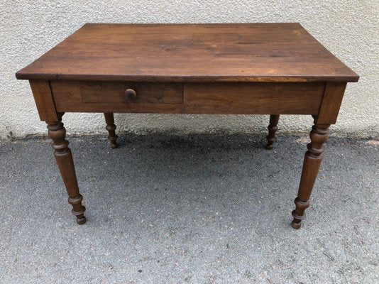 Antique Oak Farm Table with Drawer-SDV-730742