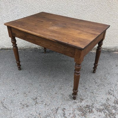 Antique Oak Farm Table with Drawer-SDV-730742