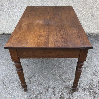 Antique Oak Farm Table with Drawer-SDV-730742