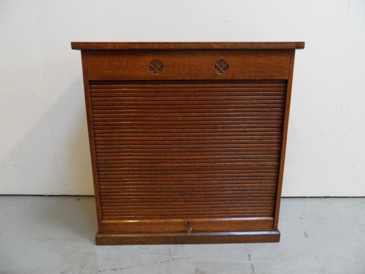 Antique Oak Filing Cabinet with Roller Shutter, 1890s-PNJ-2043015