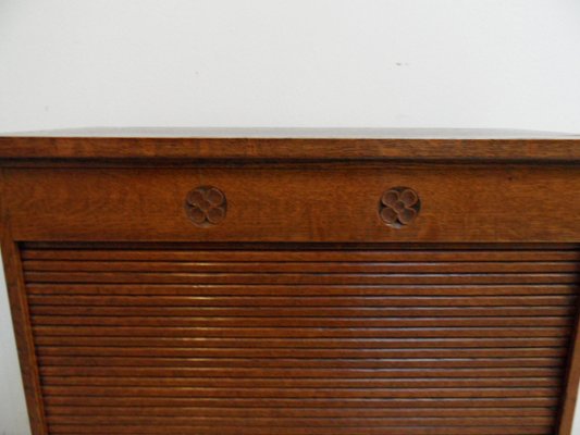 Antique Oak Filing Cabinet with Roller Shutter, 1890s-PNJ-2043015